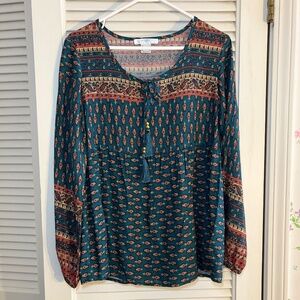 Lascana for Venus Teal Rust Boho Top Sz S